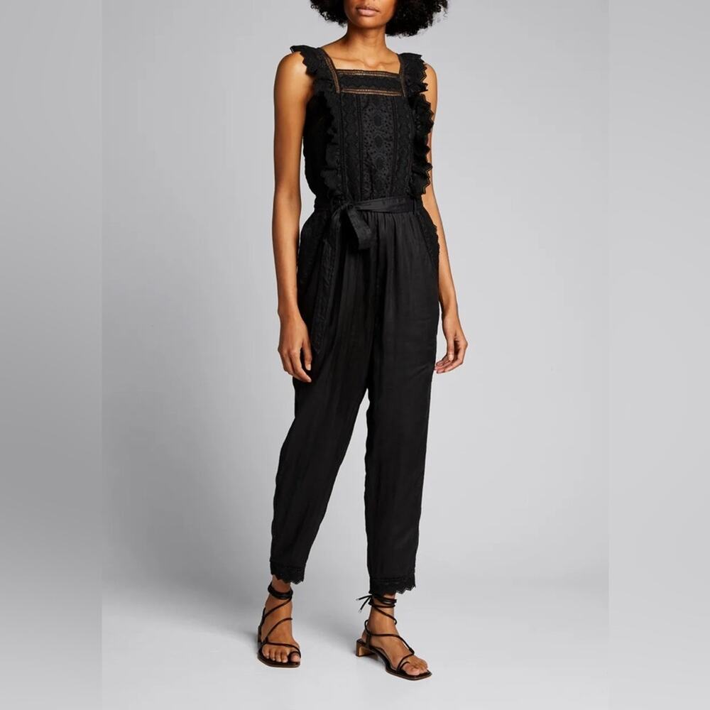 Frame Denim Black Lace-Trim Sleeveless Jumpsuit